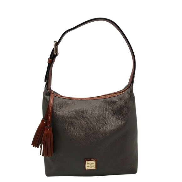 Dooney & Bourke Gray Pebbled Grain Leather Paige Sac Shoulder Bag - Picture 1 of 11